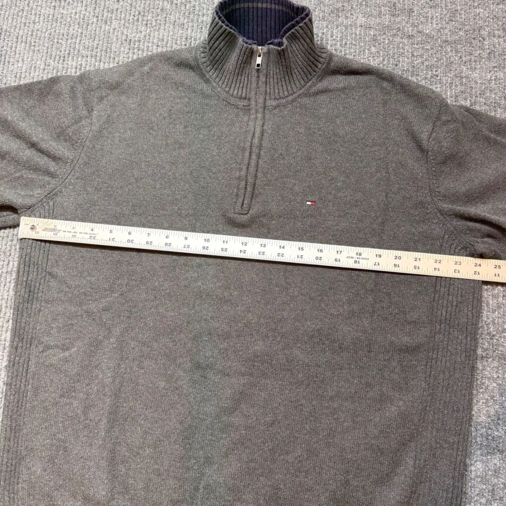 Tommy Hilfiger Mens XL Gray 1/4‎ Zip Cotton Knit Pullover Sweater Mock Neck Logo